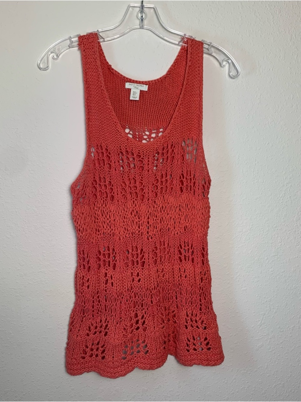 Saint Tropez West‎ Coral Openwork Knit Tank Top
